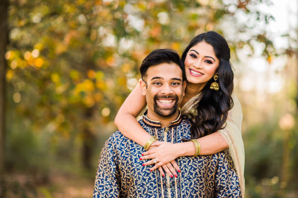 South Asian couple engagement portrait in Houston