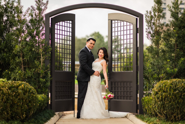 <br />
Wedding Couple at Garden Gates in McGovern Centennial Gardens Wedding in Houston Texas