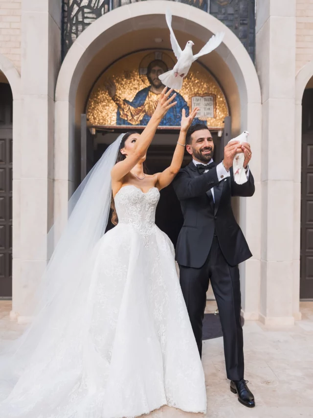 Introducing Mr & Mrs Khamis! 

After their ceremony Stevie surprised Loriana with an incredible moment of releasing white doves on the steps of the church. Doves have always reminded Loriana that her dear grandmother is still with her. 

check back tomorrow for more sneak peek photos from their wedding reception…